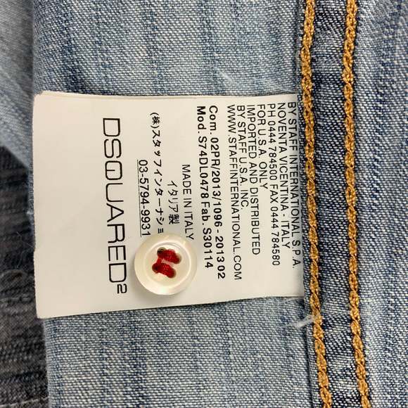 DSQUARED2 Blue Distressed Cotton Denim Long Sleeve Shirt - Picture 5 of 6